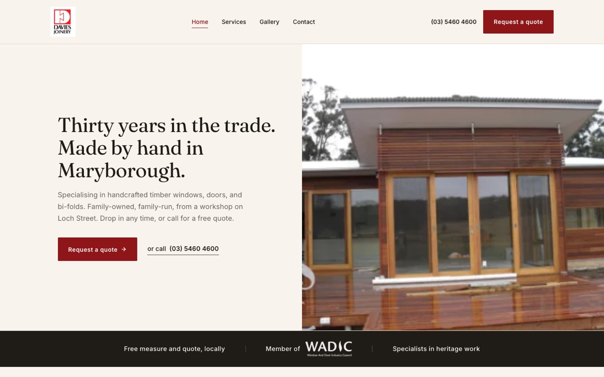 Home page of the Davies Joinery website